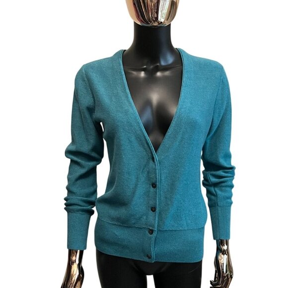 Cabi Teal Faux Fur Removable Collar Cardigan Sweater Button Front 3018 Medium - Picture 4 of 11